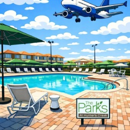 rendering of pool and airplane